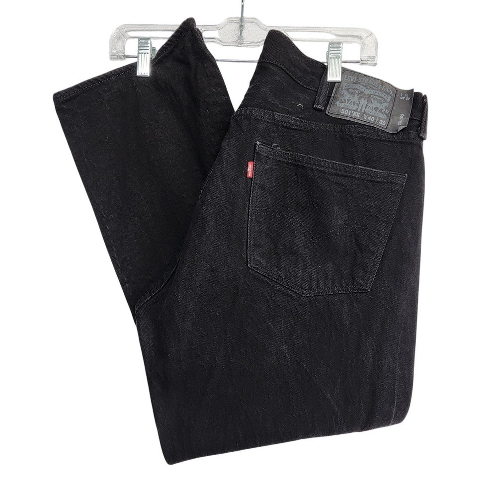 Levis 40x30 Black 501XX Original Fit Straight Leg Button Fly Denim Jeans Mens